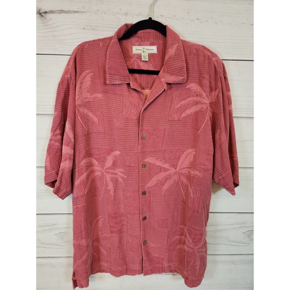Tommy Bahama Men's Red Silk Short Sleeve‎ Hawaiian Button Down Shirts Size Large - Picture 1 of 5